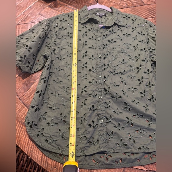 J. Crew Eyelet Olive Green Spring Garden Top Blouse Button Down Size 6 - Picture 12 of 13
